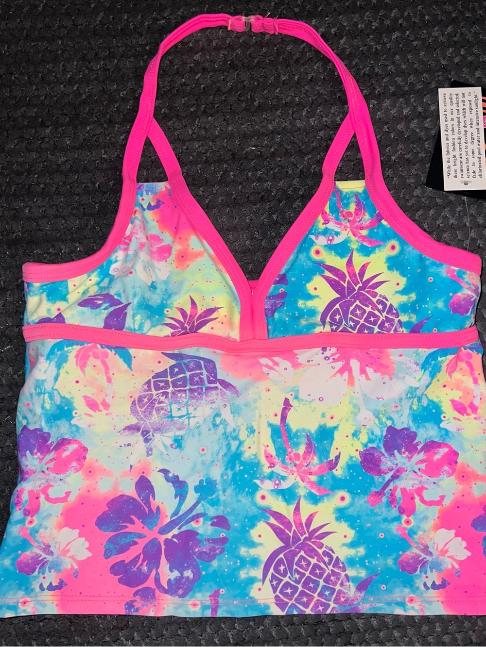 Laguna B Girls Neon Pink Tropical Pineapple Tankini Top